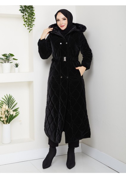 Kadın Ince Dolgulu Uzun Nova Kumaş Çıt Çıtlı Mont Kaban 1174