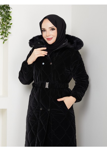 Kadın Ince Dolgulu Uzun Nova Kumaş Çıt Çıtlı Mont Kaban 1174