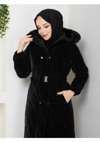 Kadın Ince Dolgulu Uzun Nova Kumaş Çıt Çıtlı Mont Kaban 1174