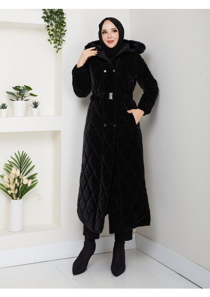 Kadın Ince Dolgulu Uzun Nova Kumaş Çıt Çıtlı Mont Kaban 1174