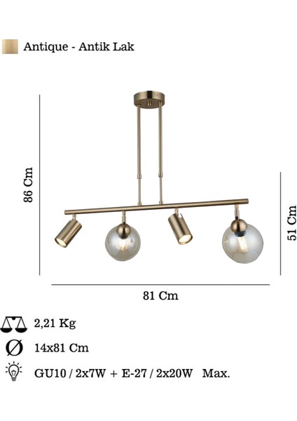 Kero 2+2 Antık Lak Sıralı Avize fiyatları