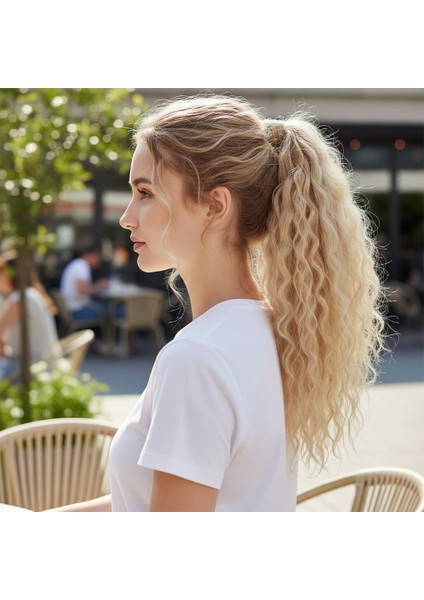 Lastik Tokalı At Kuyruğu Kabarık Afro Dalgalı / Balköpüğü Platin Röfle