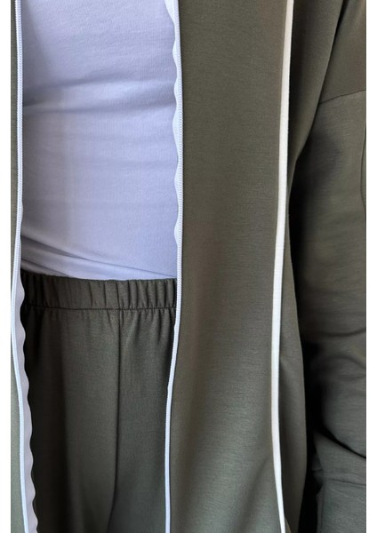 Ön Fermuarlı Şeritli Tunik Bel Lastikli Pantolon Tesettür Ikili Takım P-00018992 indirimleri