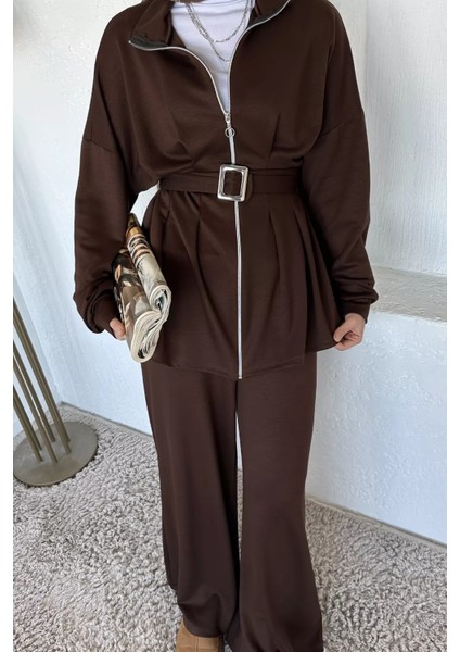 Ön Fermuarlı Pileli Tunik Bel Lastikli Pantolon Tesettür Ikili Takım P-00018989 fırsatları