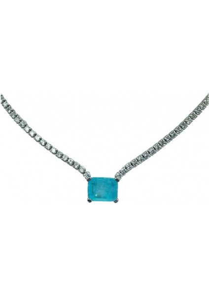Rodyum Kaplama Turkuaz Parabaı Taşlı Su Yolu Choker Kolye