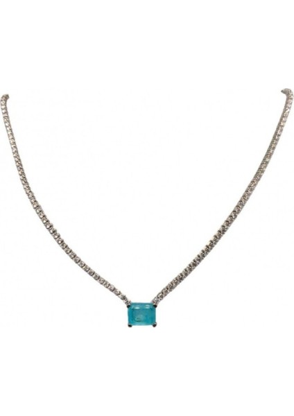 Rodyum Kaplama Turkuaz Parabaı Taşlı Su Yolu Choker Kolye fiyatları