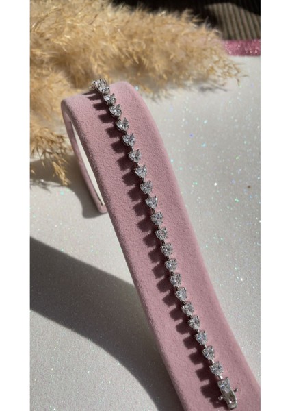 Beyaz Altın Kaplama Ithal Yüksek Kalite Üretim Kalp Montür 925 Ayar Gümüş Bileklik, Kalp Bileklik modelleri