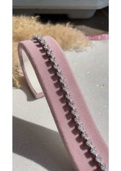 Beyaz Altın Kaplama Ithal Yüksek Kalite Üretim Kalp Montür 925 Ayar Gümüş Bileklik, Kalp Bileklik fırsatları