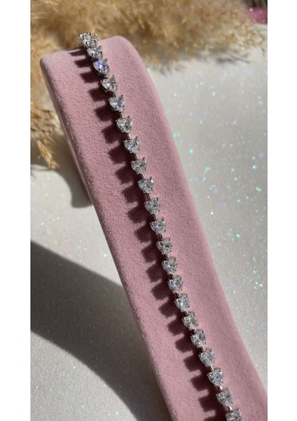 Beyaz Altın Kaplama Ithal Yüksek Kalite Üretim Kalp Montür 925 Ayar Gümüş Bileklik, Kalp Bileklik indirimleri