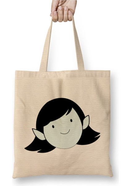 Marceline The Vampire Queen Beyaz Bez Çanta Uzun Saplı Alışveriş Çantası Plaj Çantası