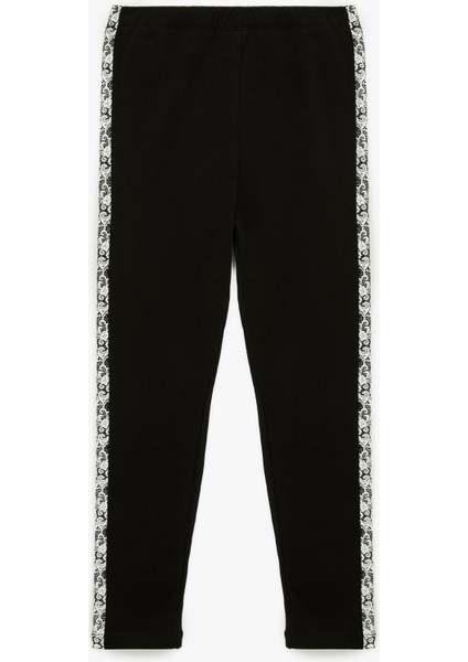 Dantel Şerit Detaylı Beli Lastikli Pamuklu Tayt