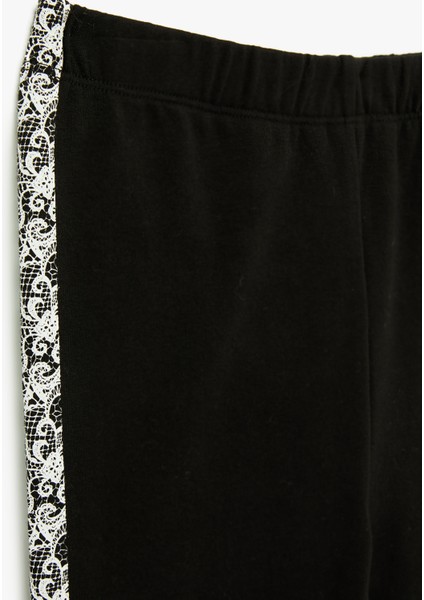 Dantel Şerit Detaylı Beli Lastikli Pamuklu Tayt modelleri