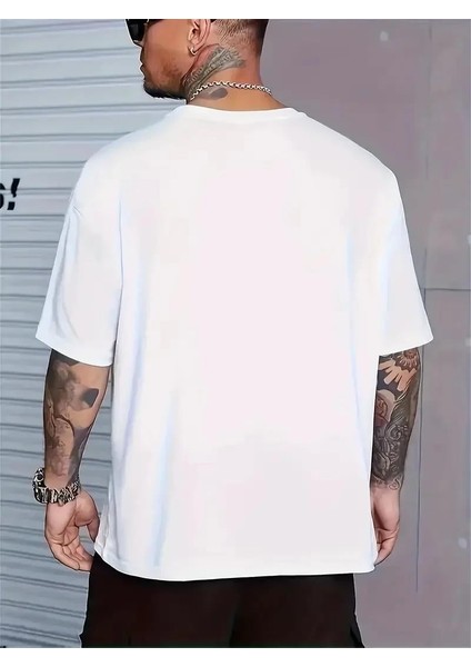 Erkekler Için Ön Arka Baskılı Perfectly Günlük Kısa Kol Tişört - Beyaz fiyatları