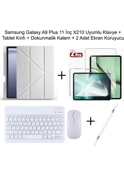 Yesnıce Samsung Galaxy A9 Plus 11 Inç Uyumlu Standlı Kılıf ve Dokunmatik Kalem ve Klavye ve Mouse