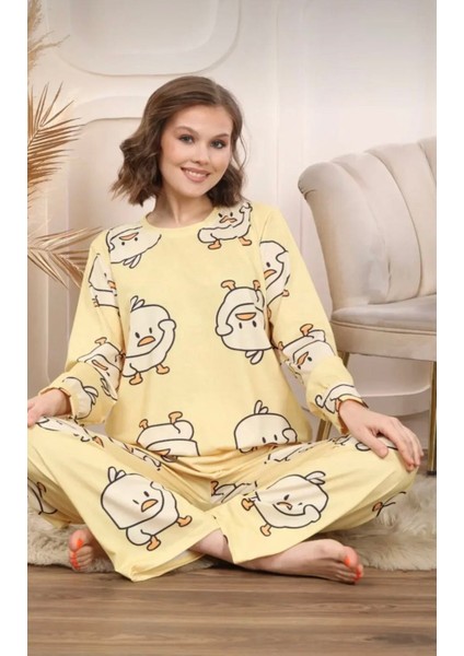 Sarı Civciv Baskılı Pijama Takımı