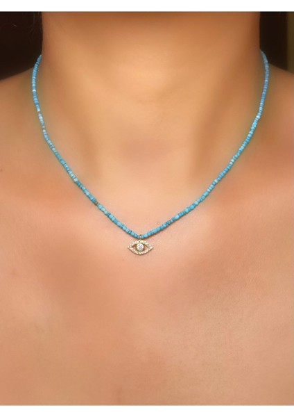 Turkuaz Doğal Taşlı Minimal Göz Kolye 925 Ayar Gümüş fiyatları