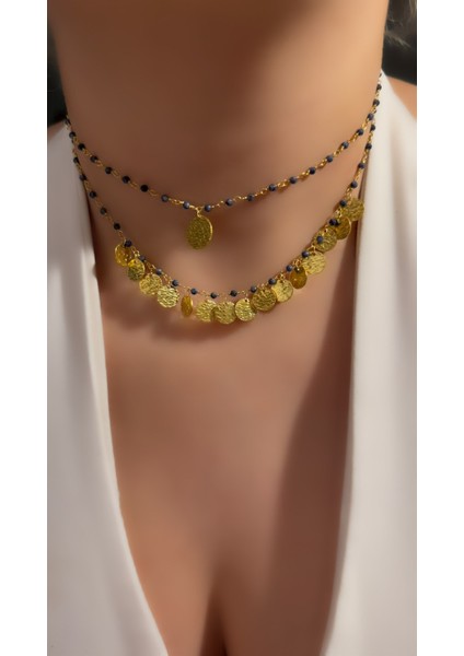 Mavi Akik Pul Detaylı Vintage Tarz Kolye fiyatları