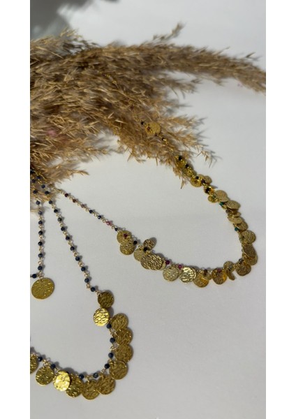 Mavi Akik Pul Detaylı Vintage Tarz Kolye indirimleri