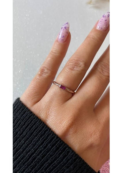 Rose Altın Kaplama Yakut Renk Taşlı Yüzük 925 Ayar Gümüş