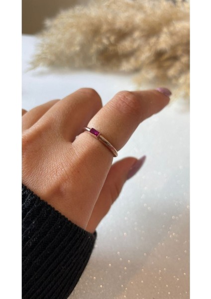 Rose Altın Kaplama Yakut Renk Taşlı Yüzük 925 Ayar Gümüş modelleri