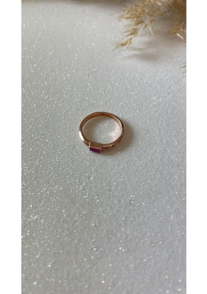 Rose Altın Kaplama Yakut Renk Taşlı Yüzük 925 Ayar Gümüş indirimleri