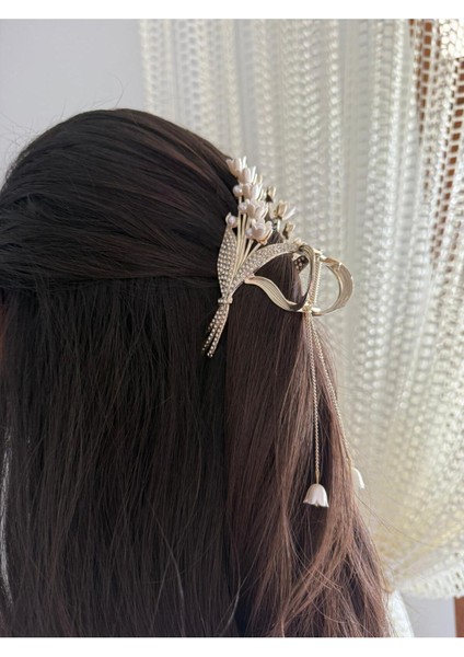 Pinterest Paslanmaz Zirkon Taşlı Çiçek Deste Figürlü Metal 11CM Mandal Toka