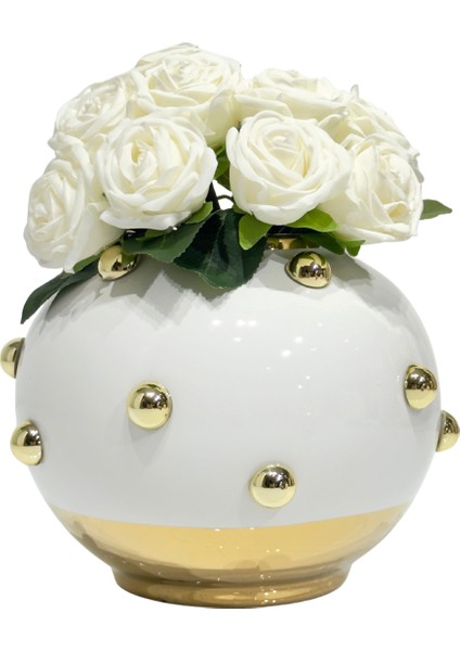 Seramik Gold Benekli Tombul Vazo