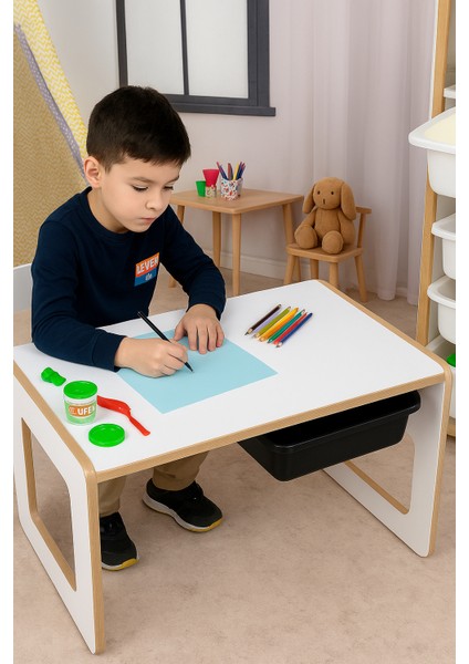 Tek Kişilik Çocuk Oyun, Aktivite ve Etkinlik Masası, Beyaz-Siyah, 18MM 1.sınıf Mdf fırsatları
