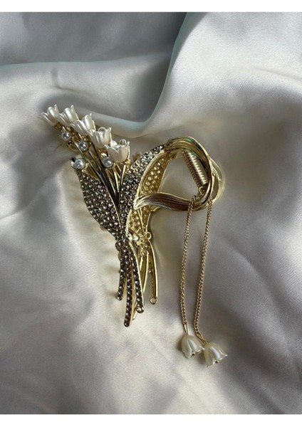 Pinterest Paslanmaz Zirkon Taşlı Çiçek Deste Figürlü Metal 11CM Mandal Toka