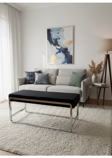 Krom Metal Ayaklı Siyah Puf / Bench