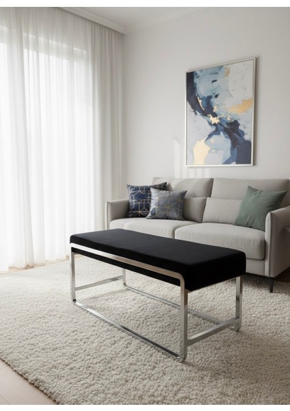 Krom Metal Ayaklı Siyah Puf / Bench modelleri