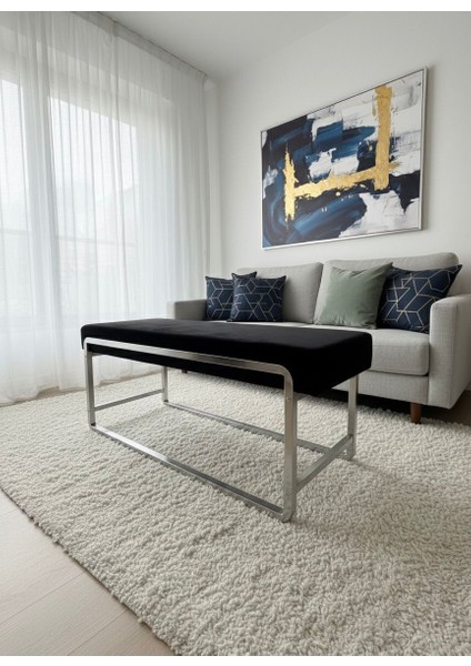 Krom Metal Ayaklı Siyah Puf / Bench fırsatları