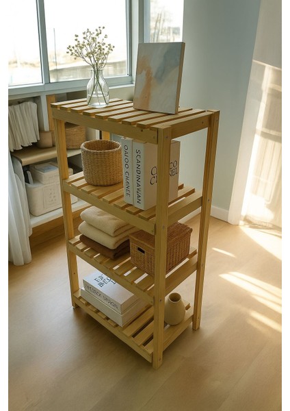 Doğal Ahşap 4 Katlı Dekoratif Raf