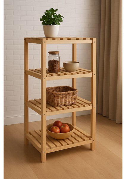Doğal Ahşap 4 Katlı Dekoratif Raf fiyatları
