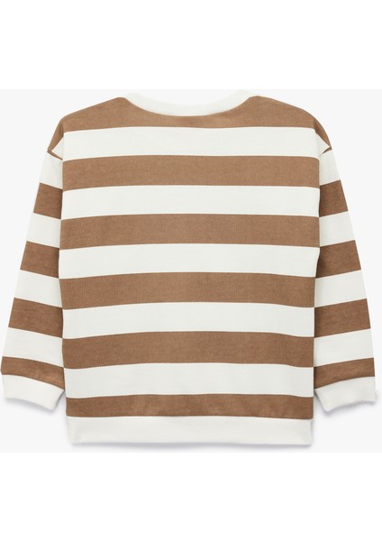 Pamuklu Şardonlu Uzun Kollu Bisiklet Yaka Dinozor Baskılı Çizgili Sweatshirt fiyatları