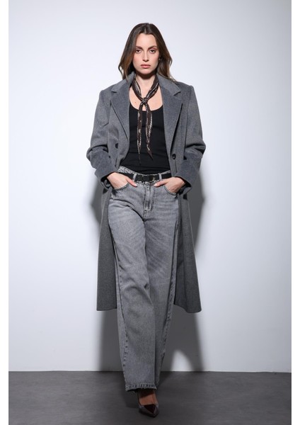 Antrasit Yün Karışımlı Kruvaze Kadın Kaban fiyatları