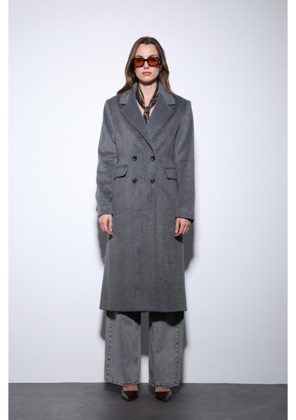 Antrasit Yün Karışımlı Kruvaze Kadın Kaban modelleri