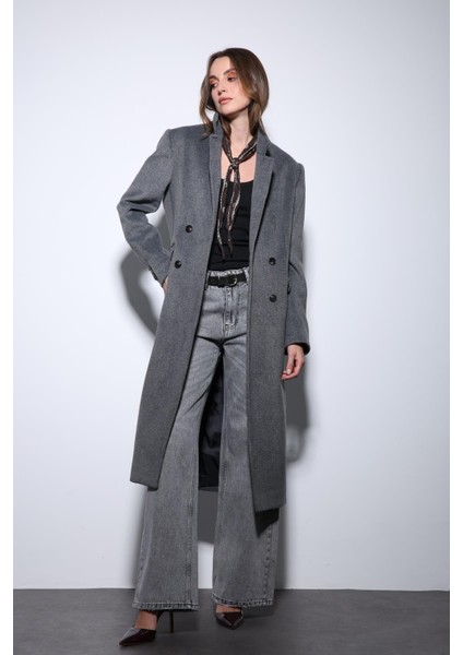 Antrasit Yün Karışımlı Kruvaze Kadın Kaban indirimleri