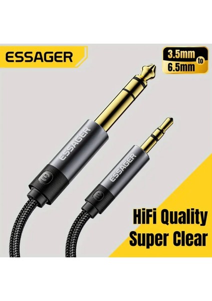 2-Metre 3.5mm To 6.5mm Ses Kablosu Hi-Fi Ses+Dac Çip+Hasır Örgülü Sağlam Trs Jack Aux Stereo Ses Kablosu