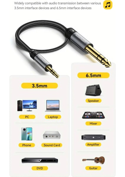 2-Metre 3.5mm To 6.5mm Ses Kablosu Hi-Fi Ses+Dac Çip+Hasır Örgülü Sağlam Trs Jack Aux Stereo Ses Kablosu modelleri