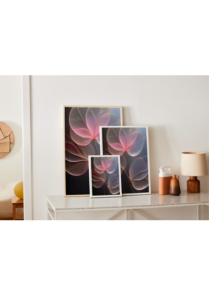Metal Çerçeveli Gerçek Camlı Tablo,pembe Yapraklar Dijital Baskılı Tablo, Salon, Oturma Odası Tablo indirimleri