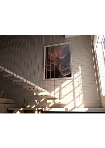 Metal Çerçeveli Gerçek Camlı Tablo,pembe Yapraklar Dijital Baskılı Tablo, Salon, Oturma Odası Tablo