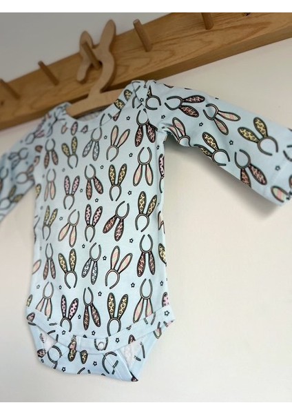 Tavşan Kulak Mavi %100 Organik Pamuklu Unisex Kız Bebek Body Zıbın fiyatları