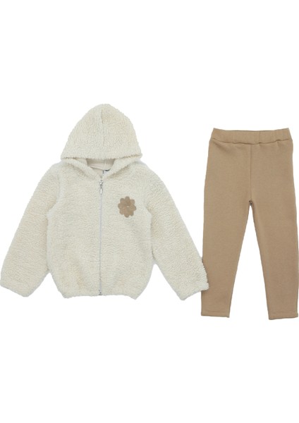 Kız Çocuk Welsoft Kumaş 2'li Takım (Kapüşonlu ve Fermuarlı Hırka+3 Iplik Tayt) 12373