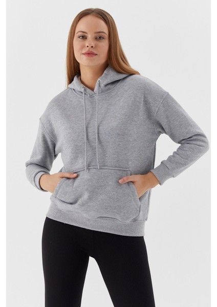 Önü Cepli Kapüşonlu Sweatshirt Kar Melanj fiyatları