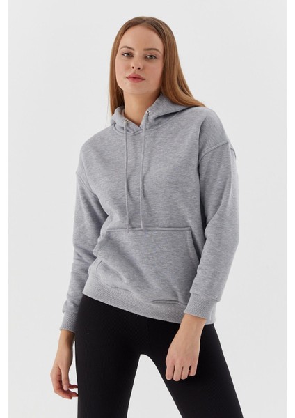 Önü Cepli Kapüşonlu Sweatshirt Kar Melanj modelleri