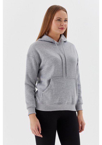 Önü Cepli Kapüşonlu Sweatshirt Kar Melanj fırsatları