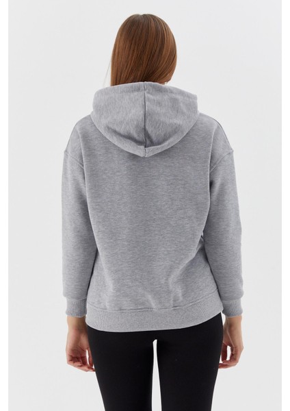 Önü Cepli Kapüşonlu Sweatshirt Kar Melanj indirimleri