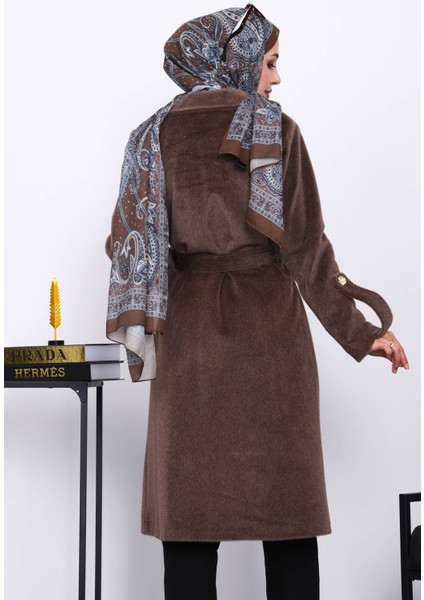 Kahverengi Kruvaze Yaka Kol Apoletli Angora Kaban fırsatları