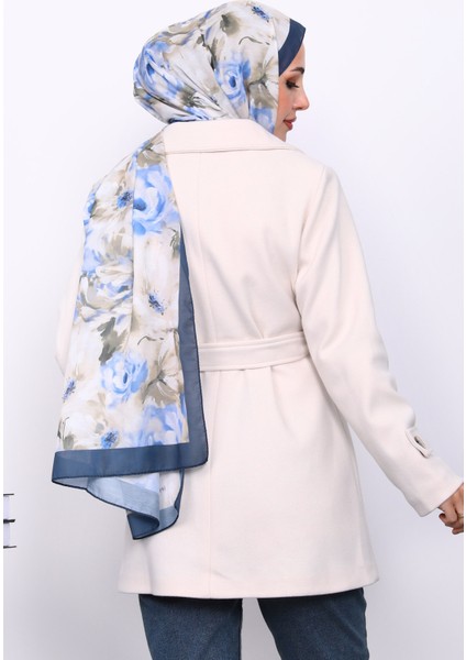 Krem Kruvaze Yaka Çift Düğmeli Kaşe Kaban fırsatları